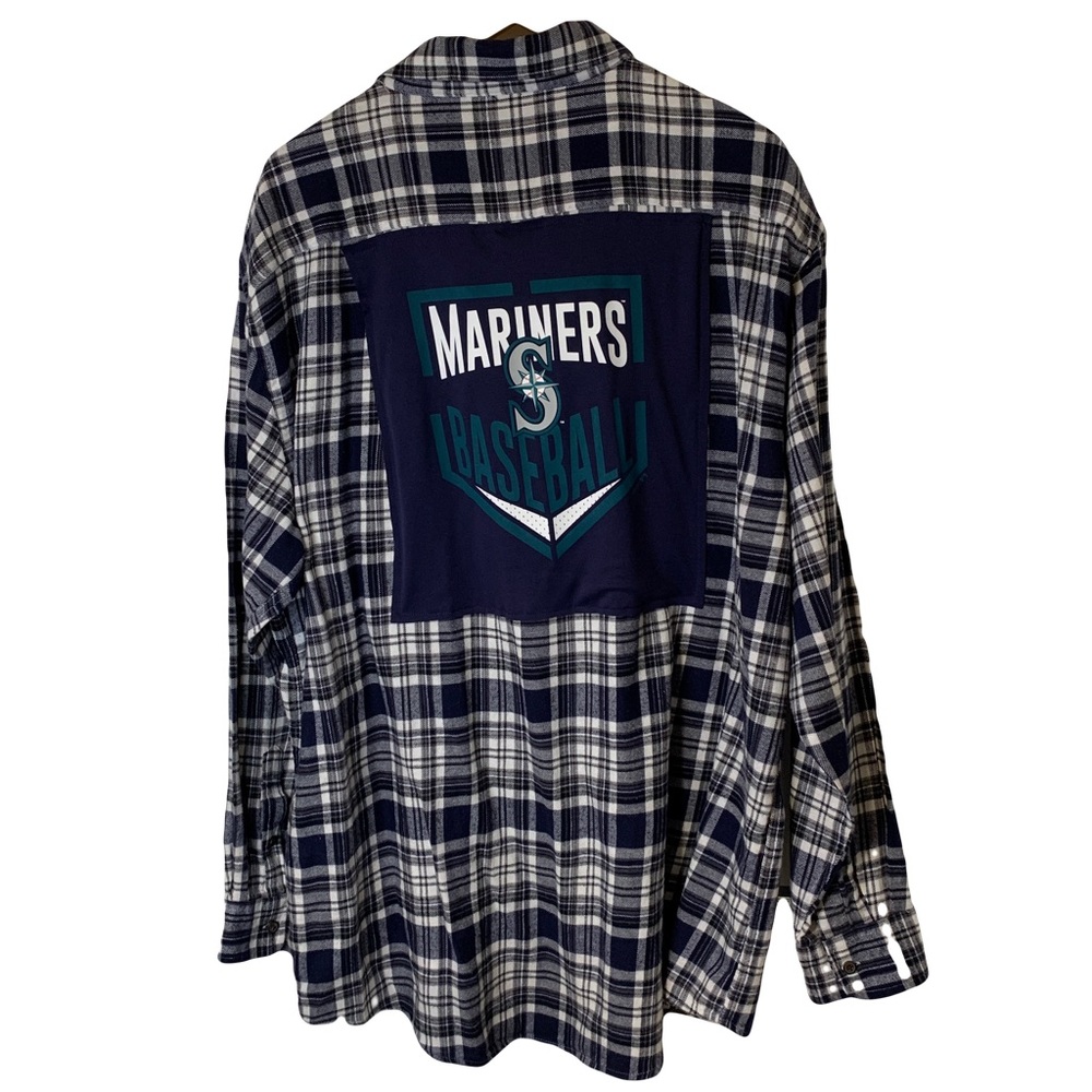 Seattle Mariners Flannel Shirt Blue Gray Plaid Size XXL